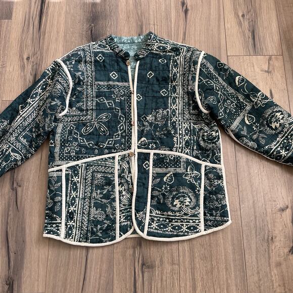 Zara Reversible Quilted Coat Size Small Green Paisley Bandana Jacket OVERSIZED - Picture 3 of 11